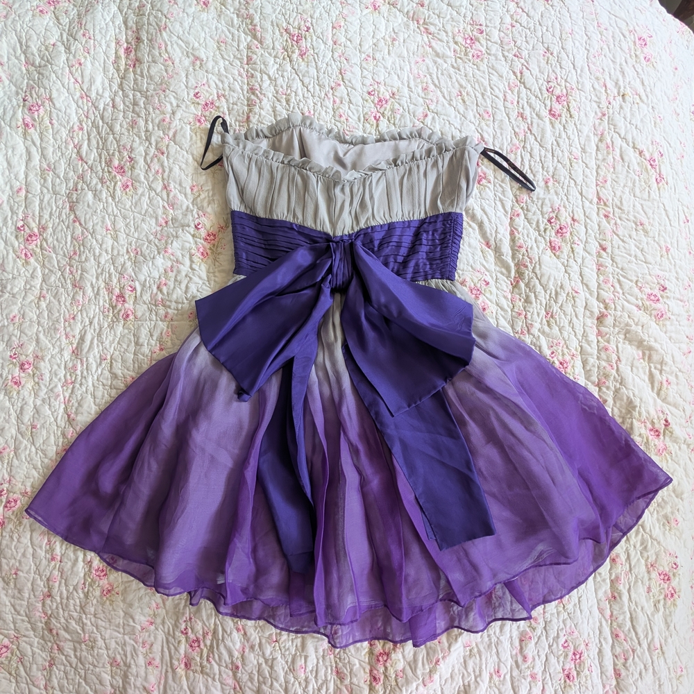 Strapless Purple Ombre Bow Party Dress - Picture 2 of 6
